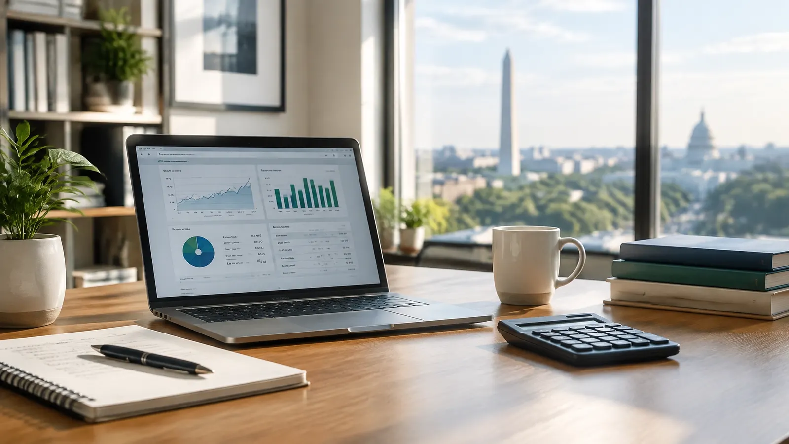A business owner reviewing financial notes at a desk